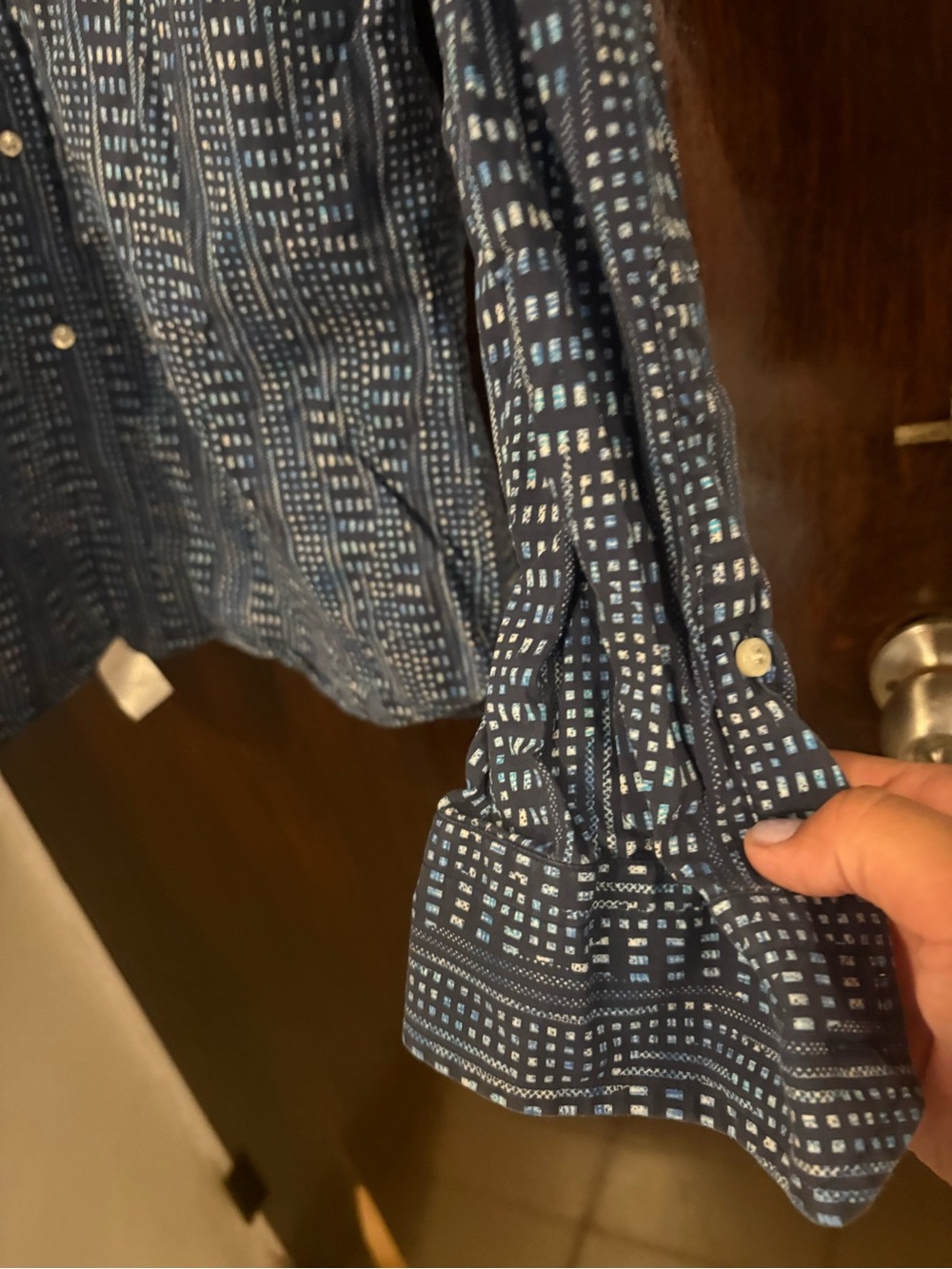 Men’s Mirto Spain Indigo Geo-Print Button-Down Shirt. Size XXL. - Picture 3 of 8